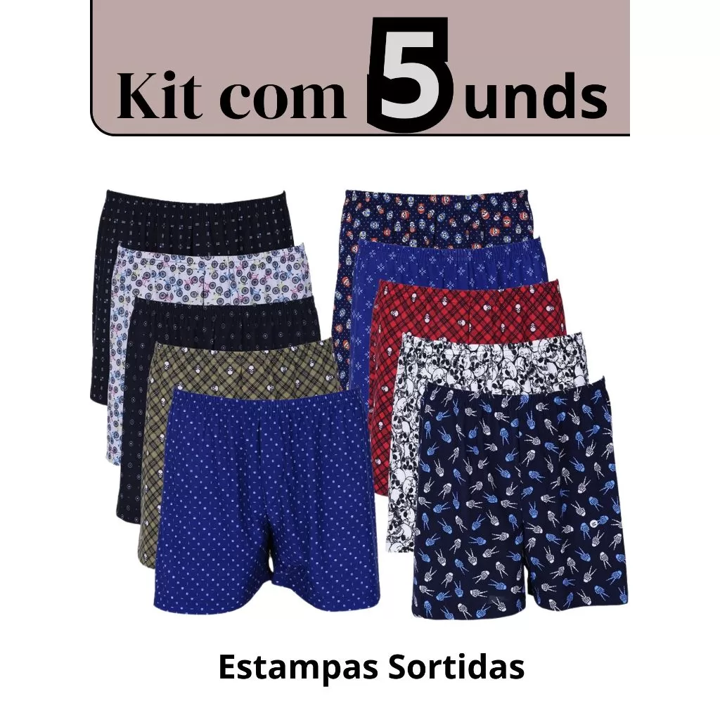 Kit 5 Pijamas Masculino Short Samba Canção em Malha Fria Liganete Premium Estampas Sortidas