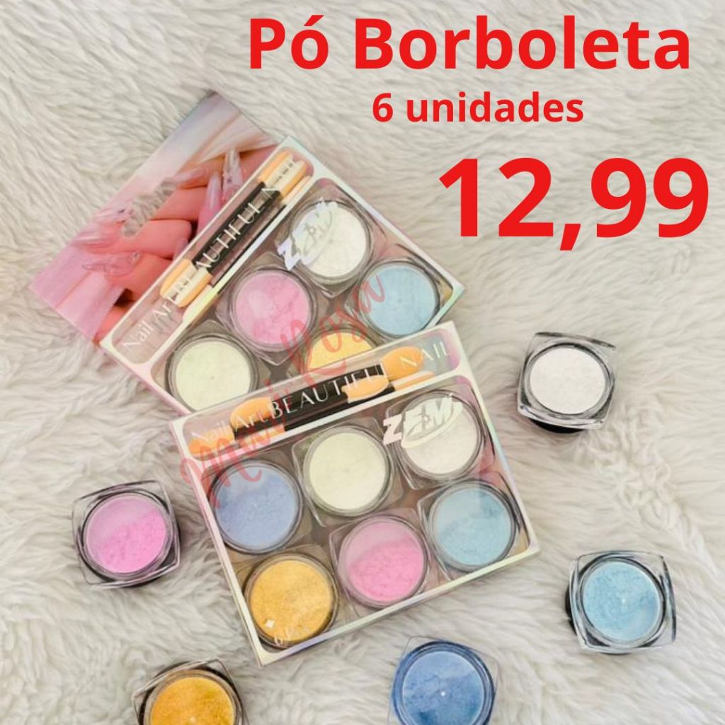 Pó Borboleta Para Unha Nail Art Asa de Borboleta com 12 unidades
