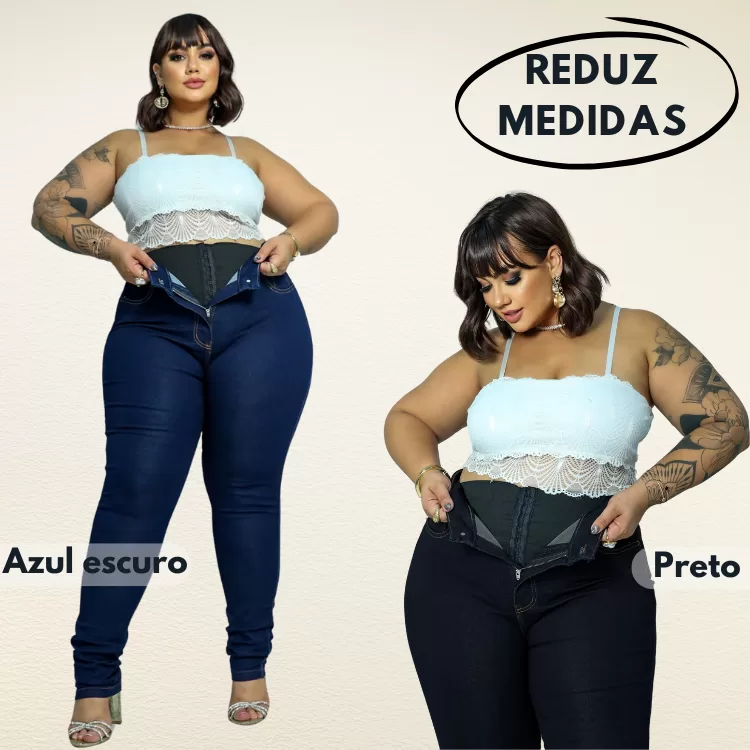 Calça Jeans Plus Size Feminina Cós Alto Cinta Mo