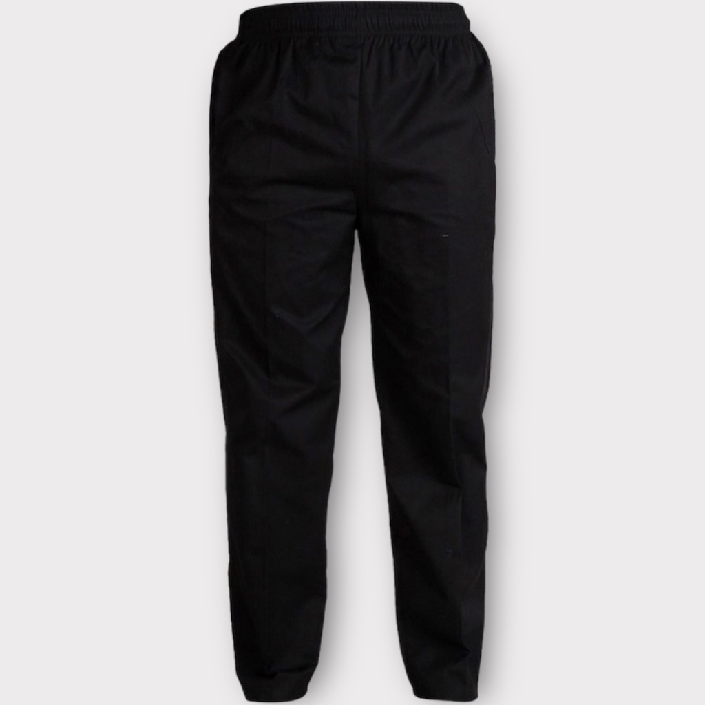 Calça de Oxford Preta com Elástico Unissex Para Trabalho Com Bolso Traseiro Fardamento Cozinha
