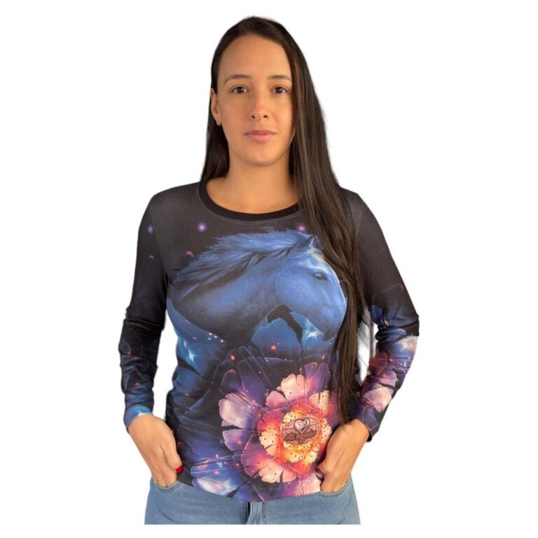 BLUSA MANGA LONGA ADULTA ESTAMPA DE CAVALO OITO SE