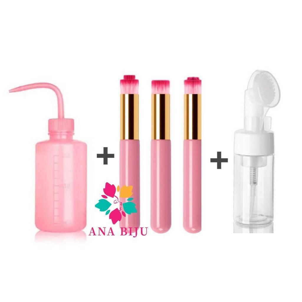 Kit Limpeza Extensão de Cílios Com 120ml Frasco Pump Espumador+3 unidades Pincel+150ml Frascos Dosad
