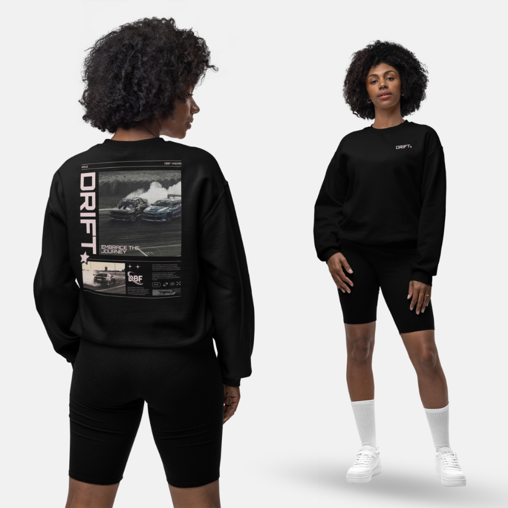 Blusa Moletom Gola Careca Drift Carro Preto Branco Feminino Masculino Unissex Oversized Street Wear