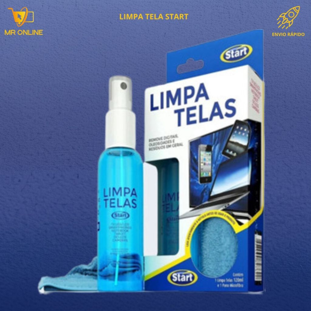 Kit Limpa Tela 120ml + Pano Microfibra Start Removedor Sujeira Tela Celular Notebook