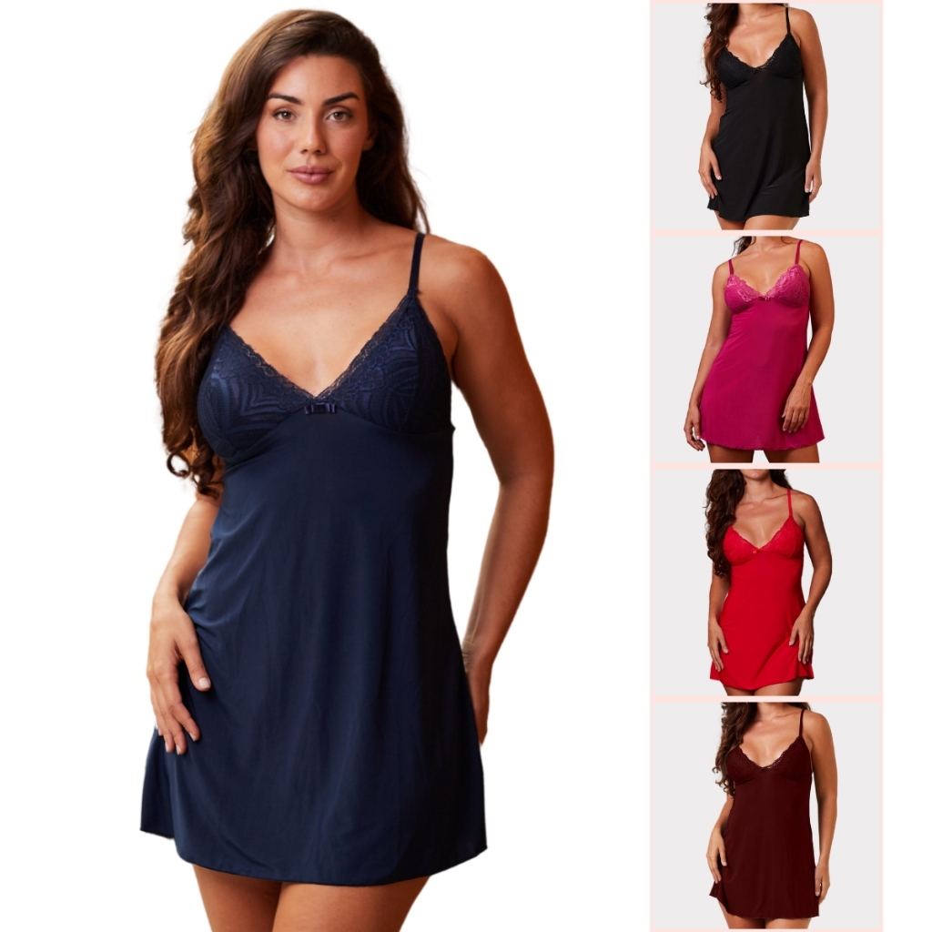 Camisola Sensual Detalhes em Renda Sem Bojo Intima Confortavel Alça Regulável Metal Pijama de Dormir