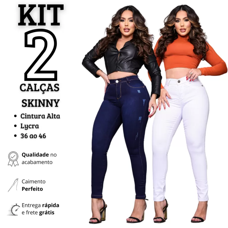 Kit Calças Jeans Skinny Femininas Lycra Cintura A