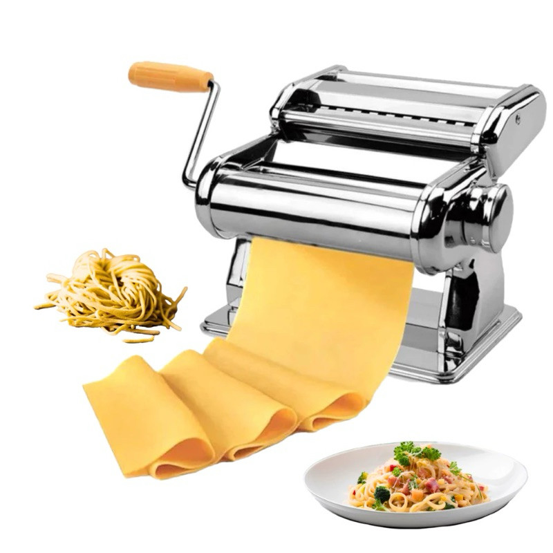 Máquina de Macarrão Massa Caseira Pastel Profissional Inox com Manivela 3 Tipos