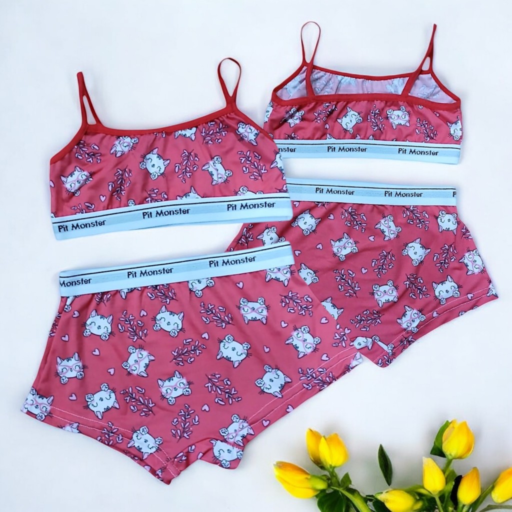 Kit 2/1 Conjunto Infantil Top e Calcinha Box Moda Íntima Confortável Menina Moça Juvenil Barato 293