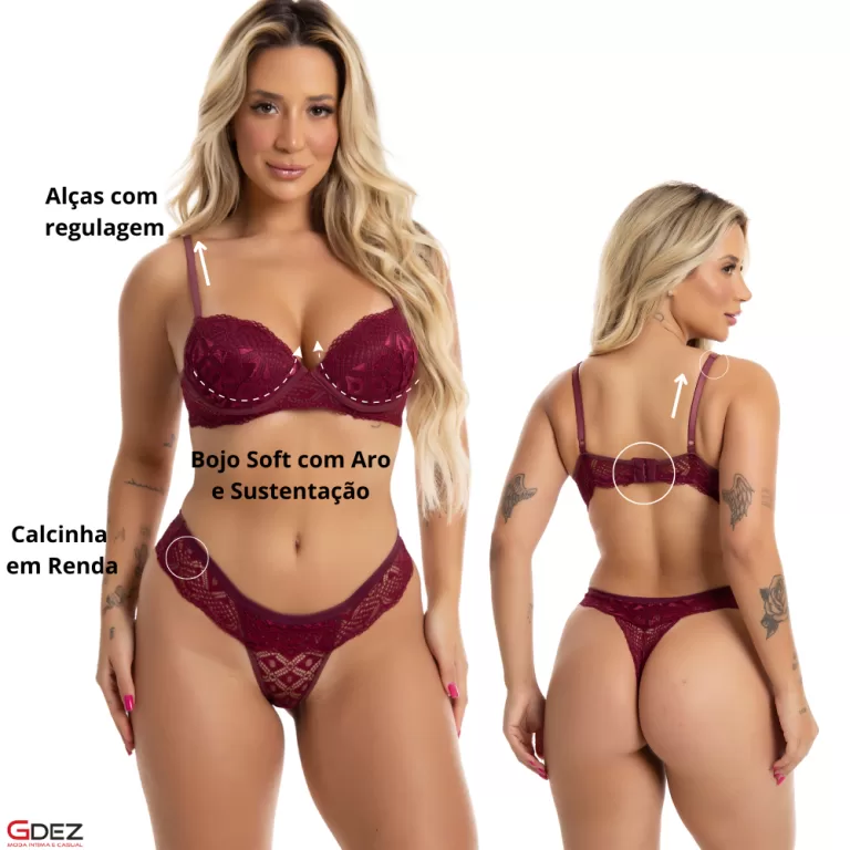Conjunto Feminino Calcinha em Renda Luxo e Soutien