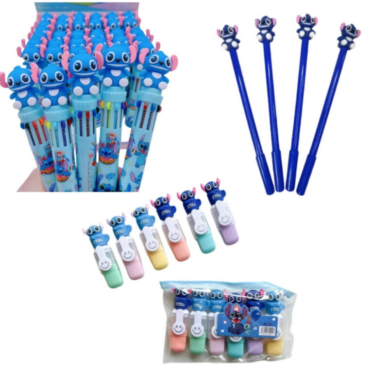 KIT PAPELARIA FOFA KAWAII STITCH (1 ESTOJO 6 MARCA
