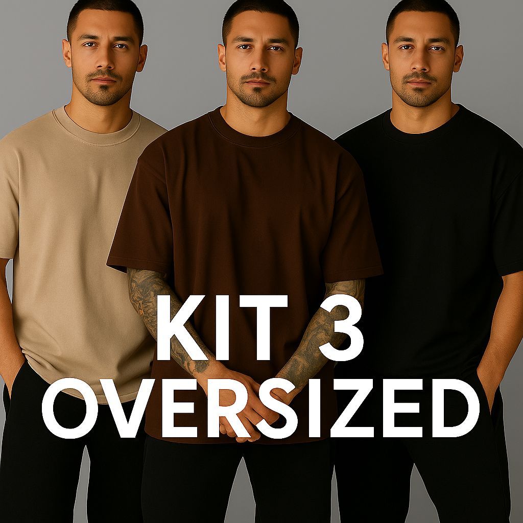 Kit 3 Camiseta Lisa Oversized Masculina Algodão Ideal com Calça Jeans