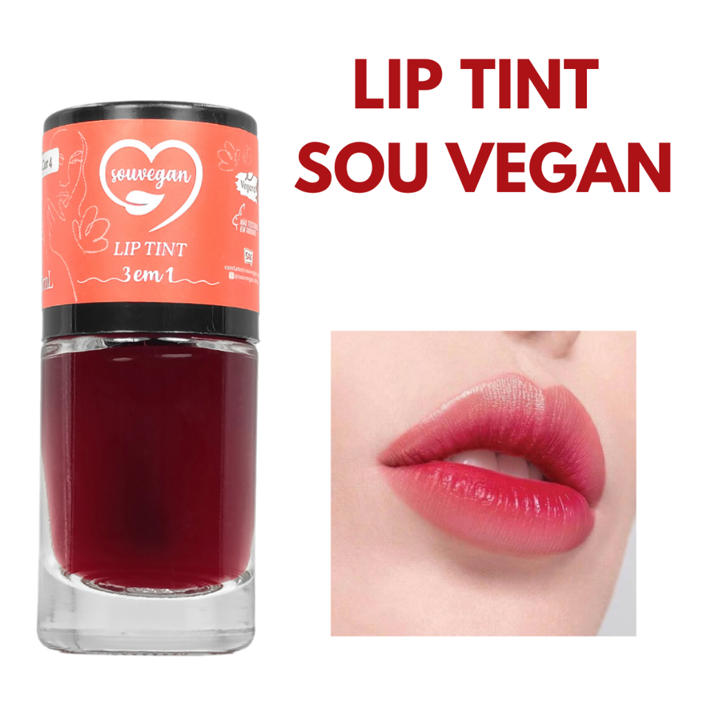 Lip Tint Sou Vegan 3 em 1 Batom Blush e Sombra Vegano Cor Vermelho Com Gostinho Adoçicado 10ML