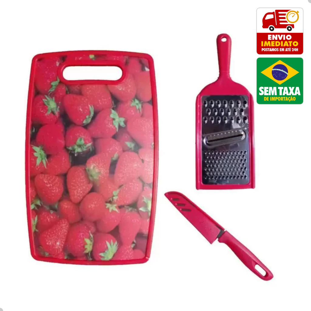 Kit Tabua Plastica Estampada 36cm + Ralador + Faca Legumes com Capa Cor Aleatoria SKU138