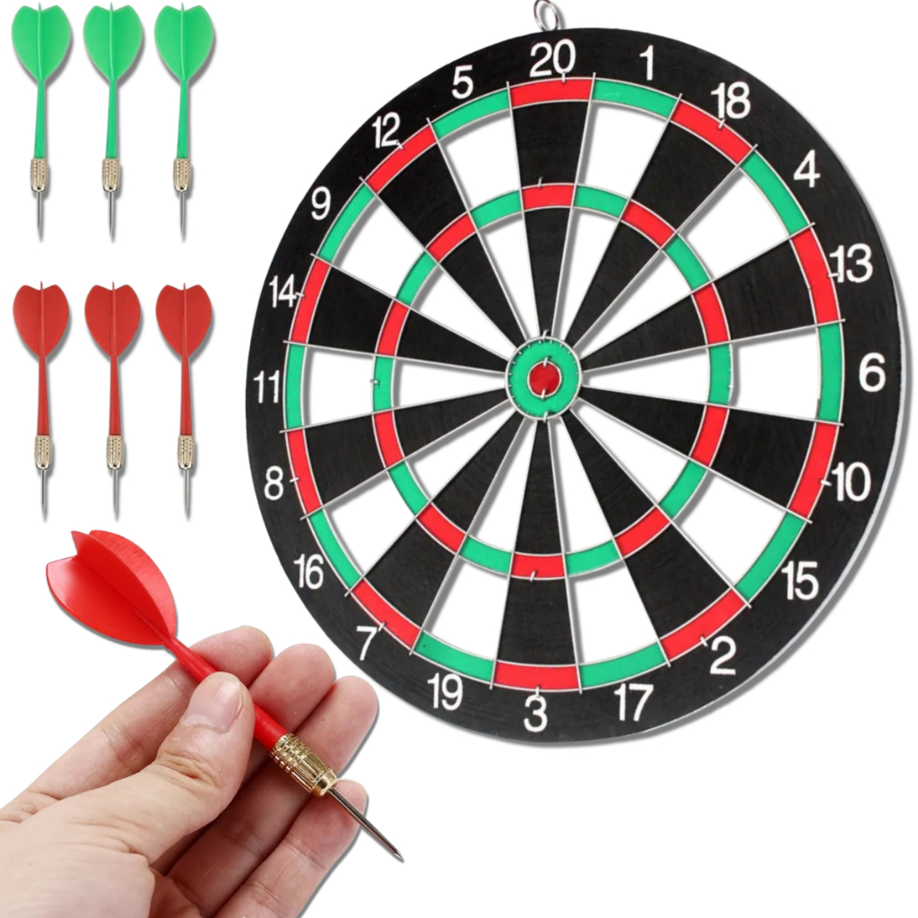 Jogo Alvo Profissional 6 Lança Dardo Ponta Agulha Metal 42cm Cor Colorido Brincadeira Amigos