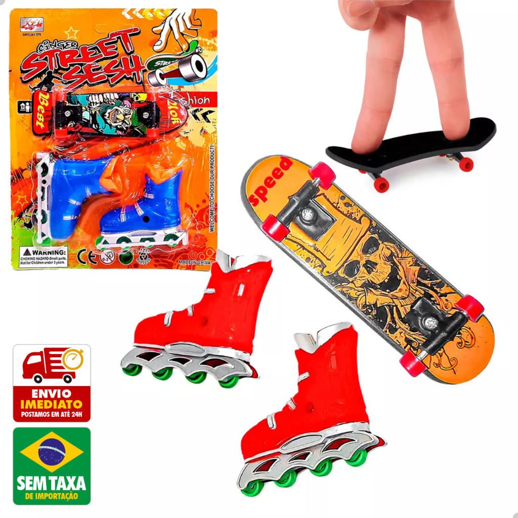 Kit Skate E Patins De Dedo Brinquedo Infantil Manobras DuteToys DTE554