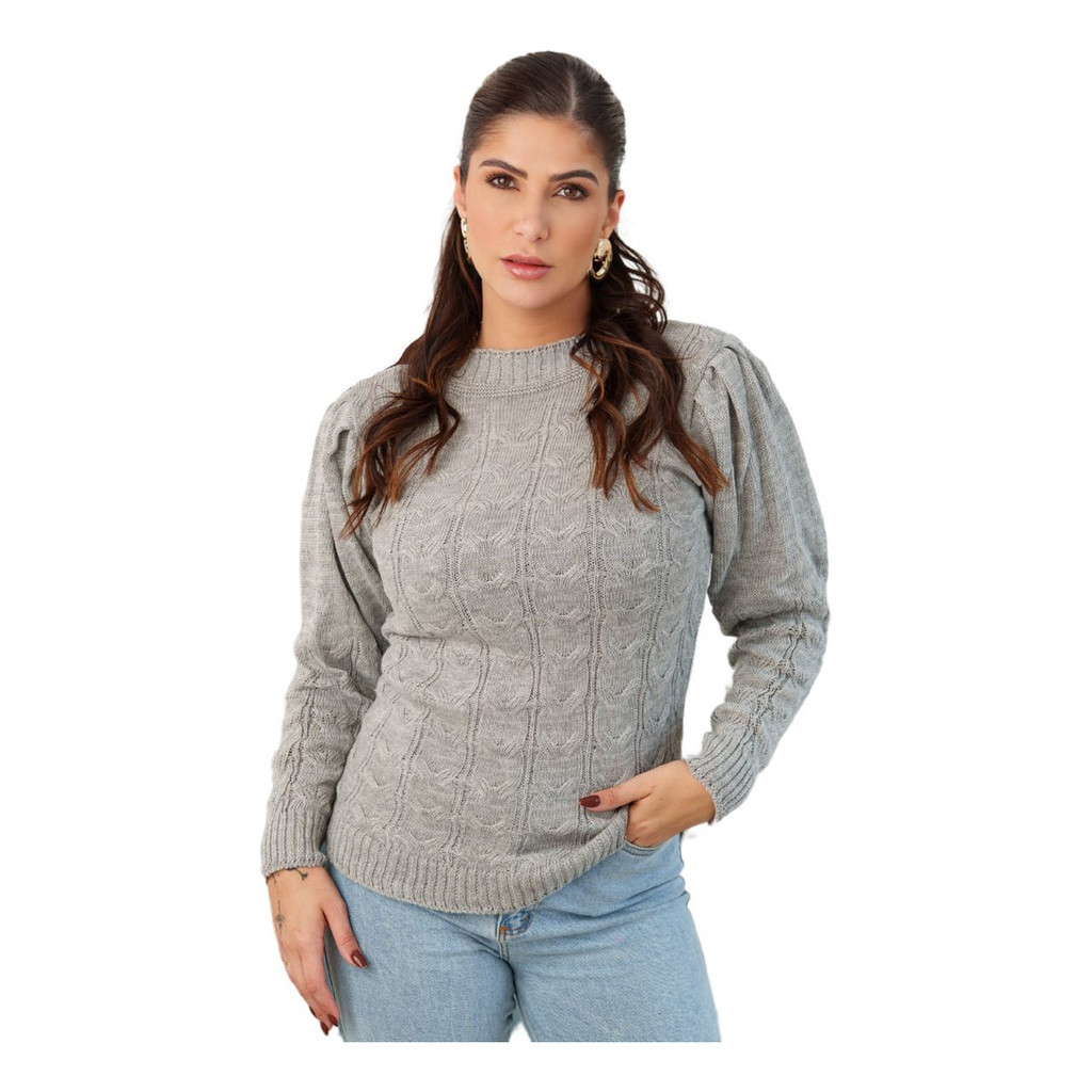 Blusa Feminina Trico Frio Outono Inverno Manga Longa Bufante