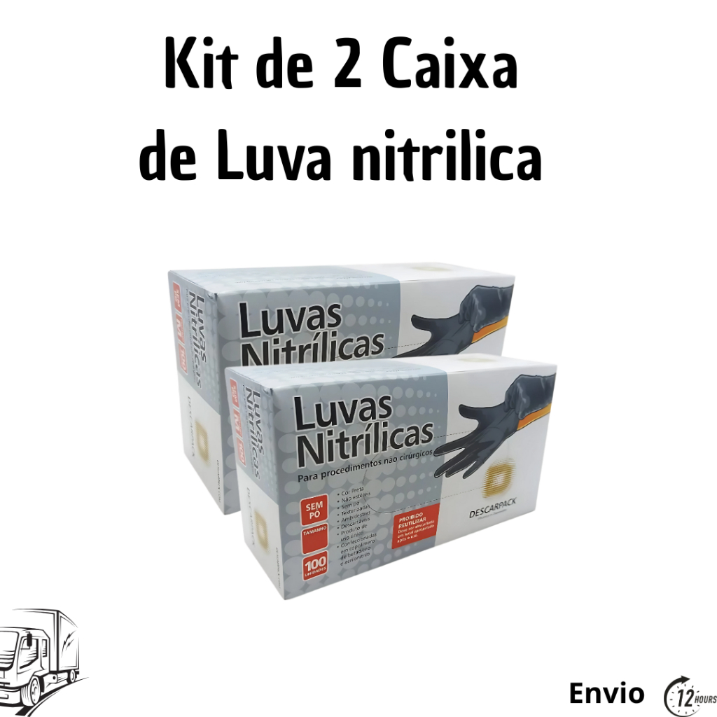 Kit Até 3 Caixas de Luva Vinil Nitrilica Preta Descartavel 300 unidades Sem Po