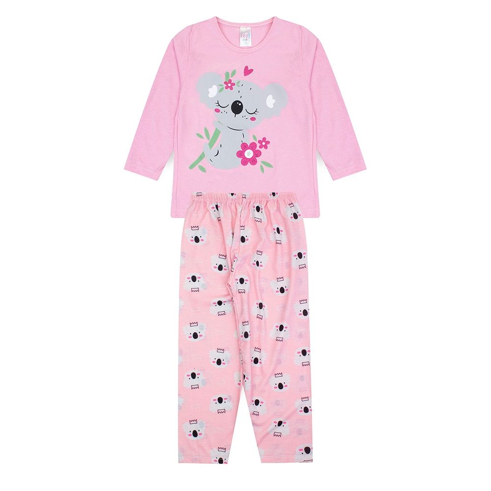 Pijama Infantil Feminino Inverno Coala – Hey Kids Rosa Claro