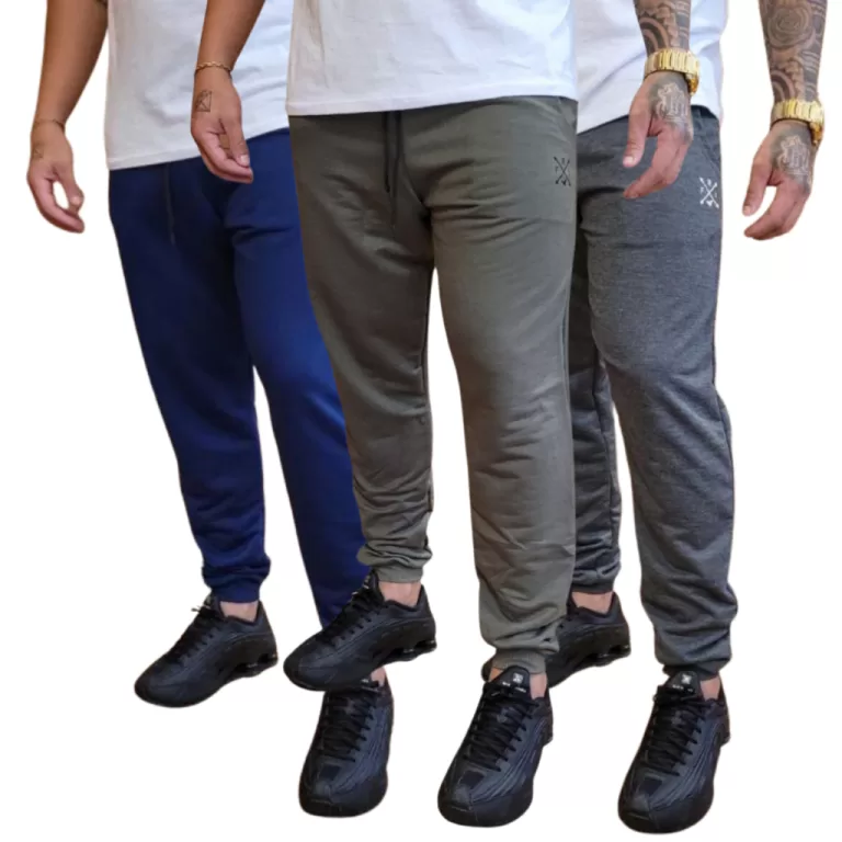 Kit 3 Calças Jogger Moletom Moletinho Slim Skinny