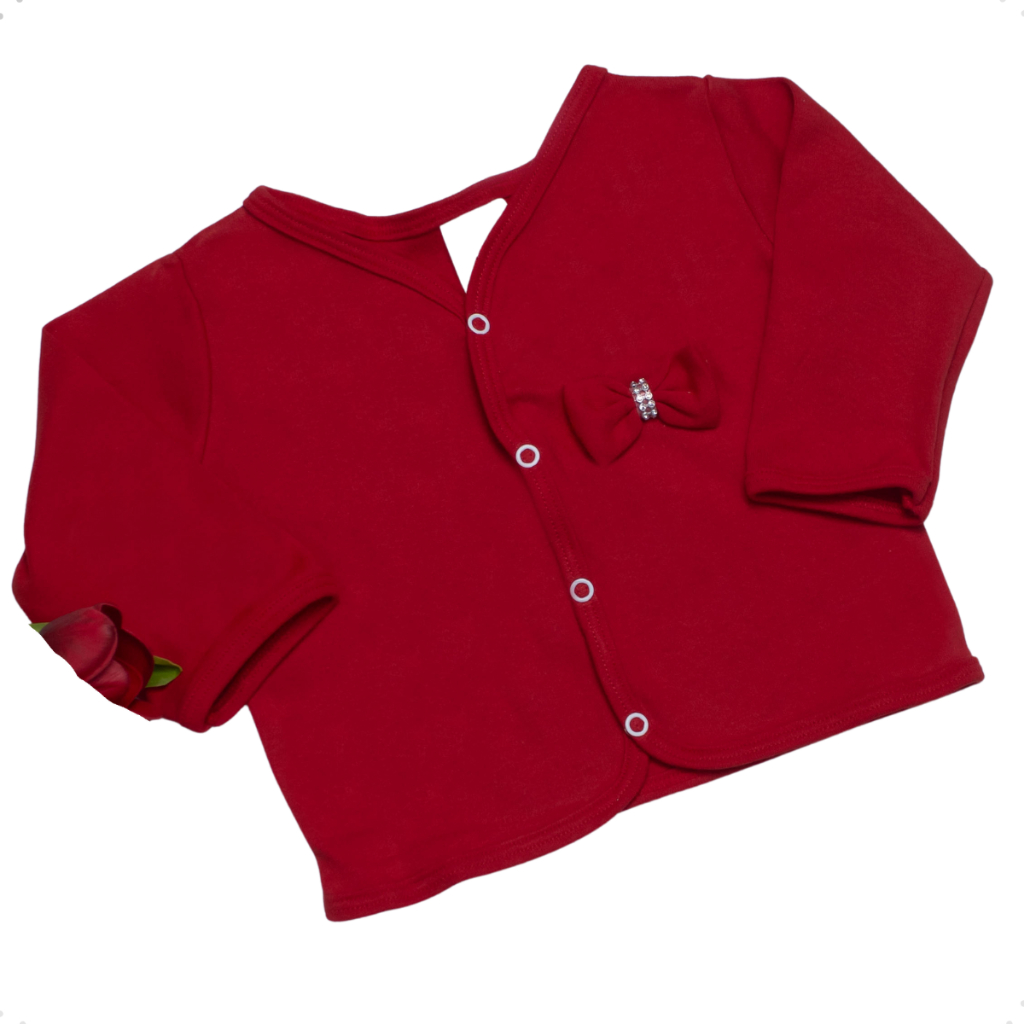 Casaquinho para Bebê Menina Vermelho 100% Algodão com Lacinho P ao GG Casaco Meia Estação