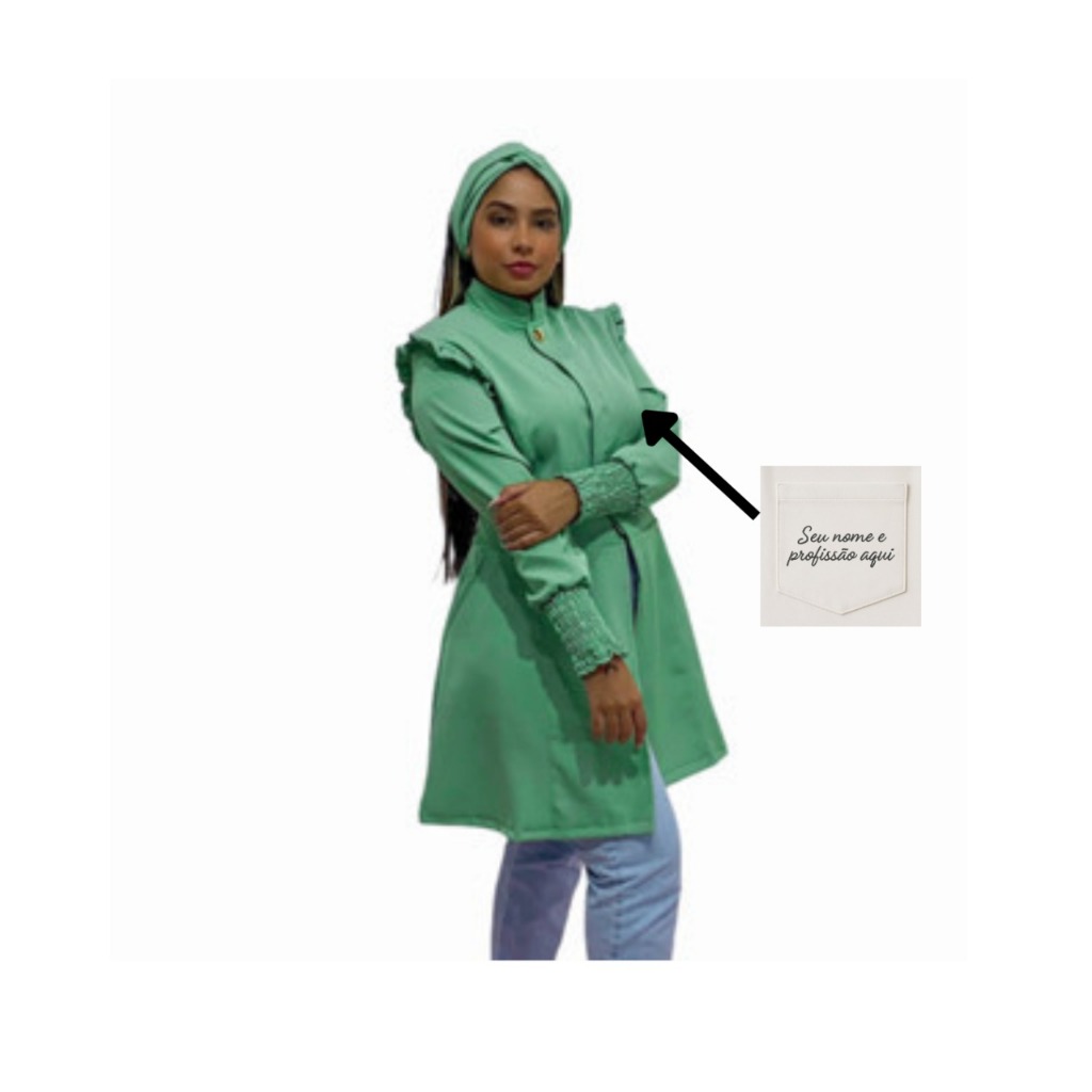 Jaleco Com Babado No Ombro + BORDADO NOME E PROFISSÃO INCLUSO SOMENTE ESCRITA