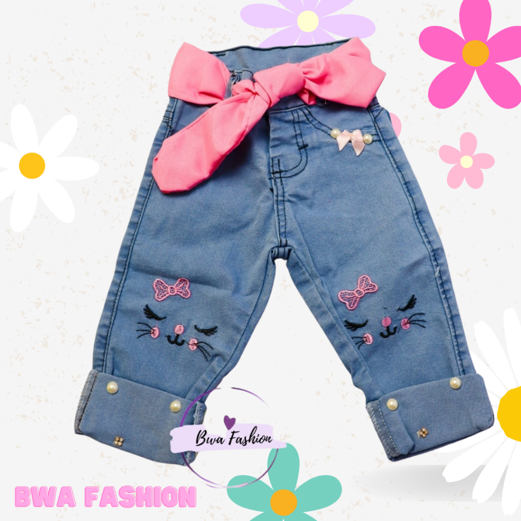 Calça Jeans Feminina infantil menina Gatinha blogueirinha