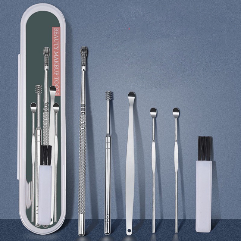 Kit Conjunto Removedor De Cera De Ouvido Curette Earpick 6 Peças + Estojo Aço Inoxidável