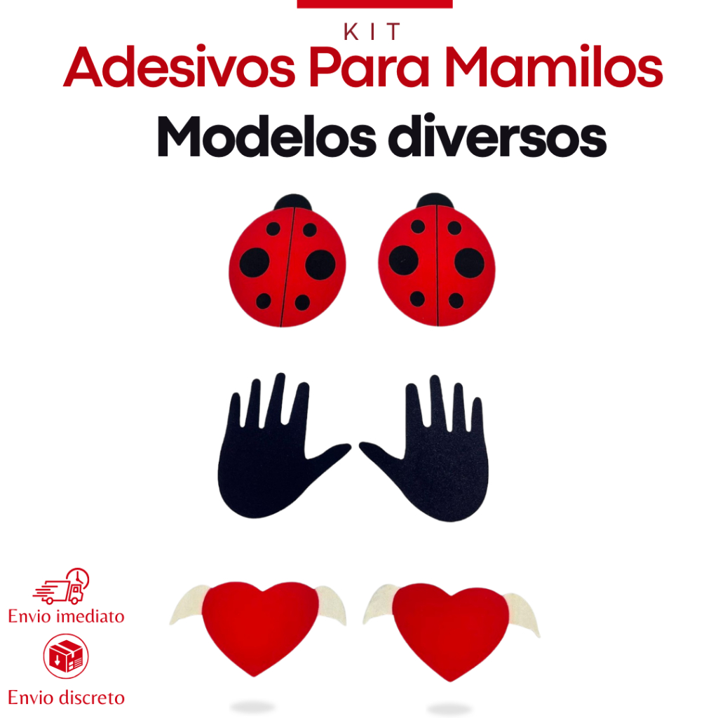 Adesivo para Mamilos Kit com 3 em Formatos Diversos Coração Mãozinha e Joaninha Sex Shop – Nanma