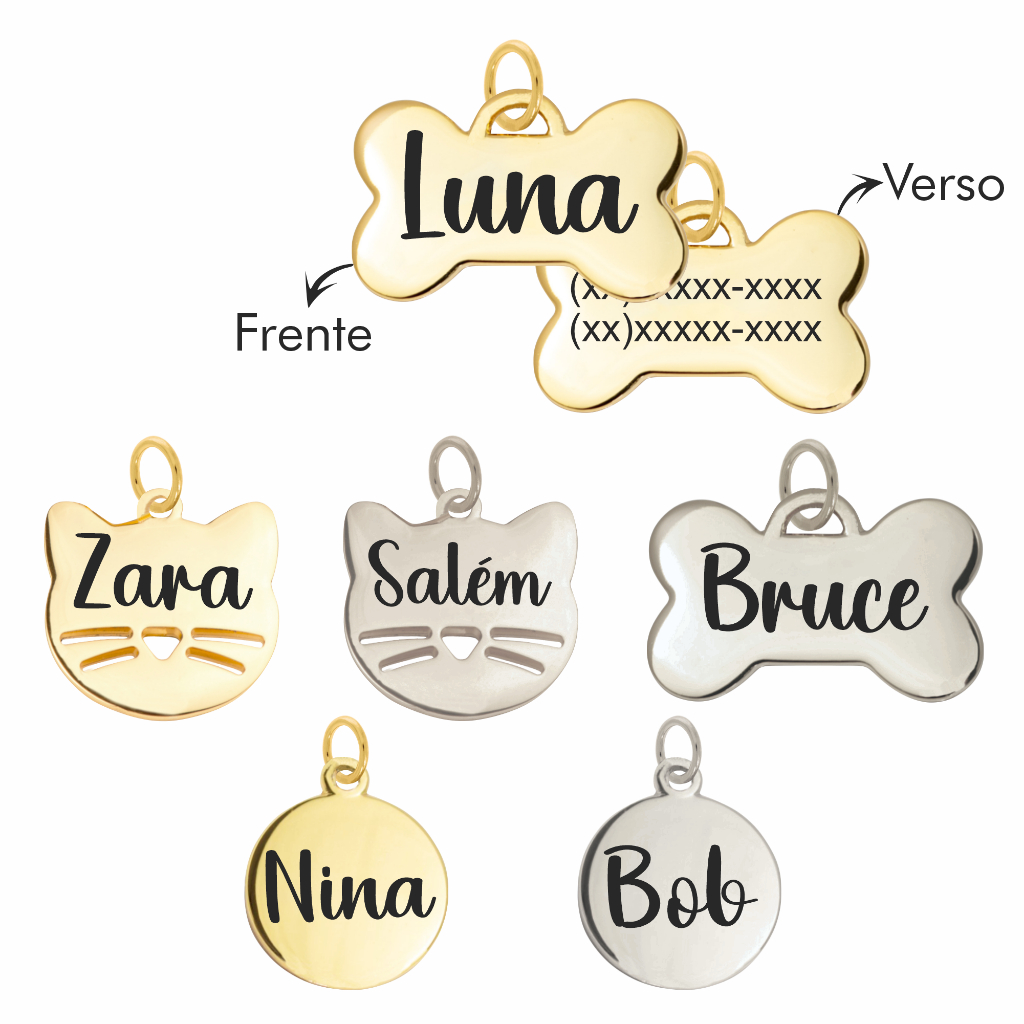 Plaquinha De Identificação Para PET Cachorro Gato Com Nome e Contato