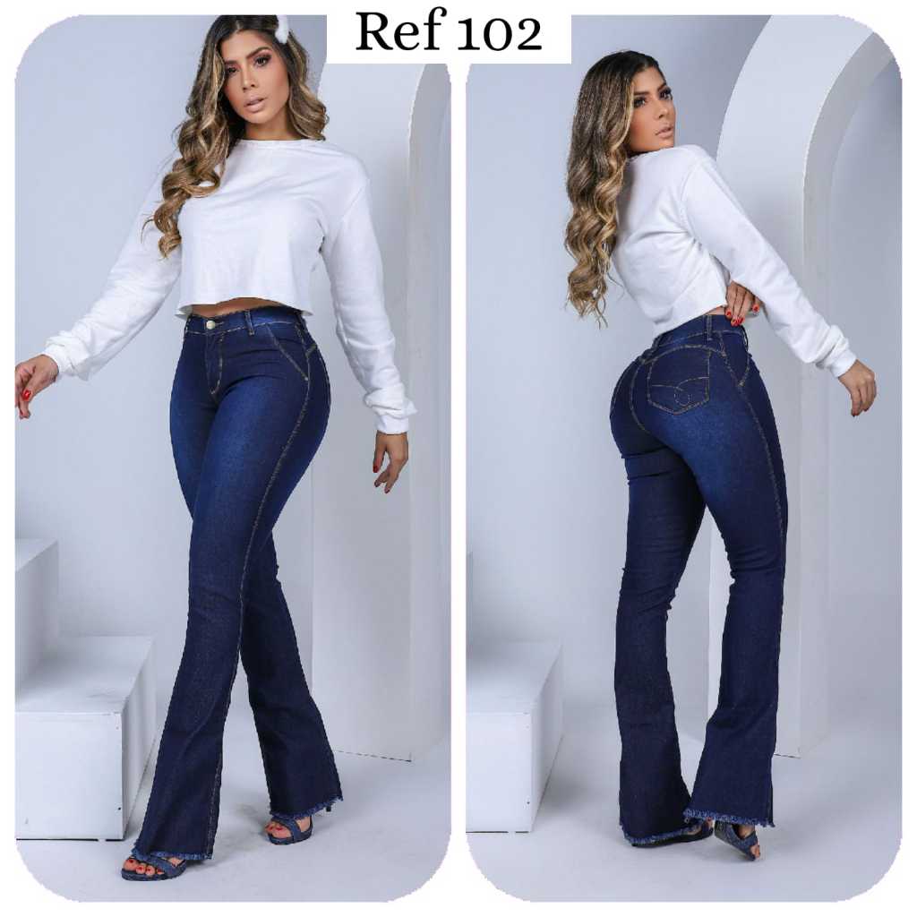 Calças jeans flare feminina cintura alta boca sino com lycra  efeito empina bumbum Premium Luxo