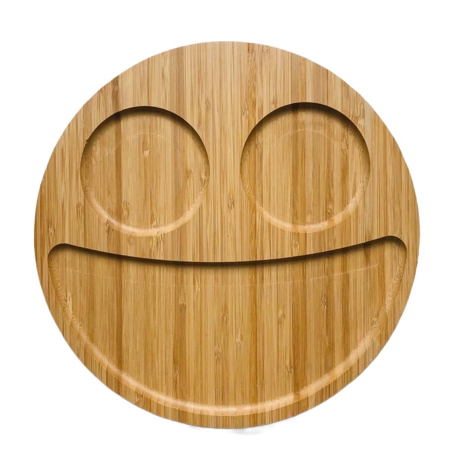 Petisqueira de Bambu Redonda Smile 30cm com 3 Divisórias Natural Ecológica e Decorativa