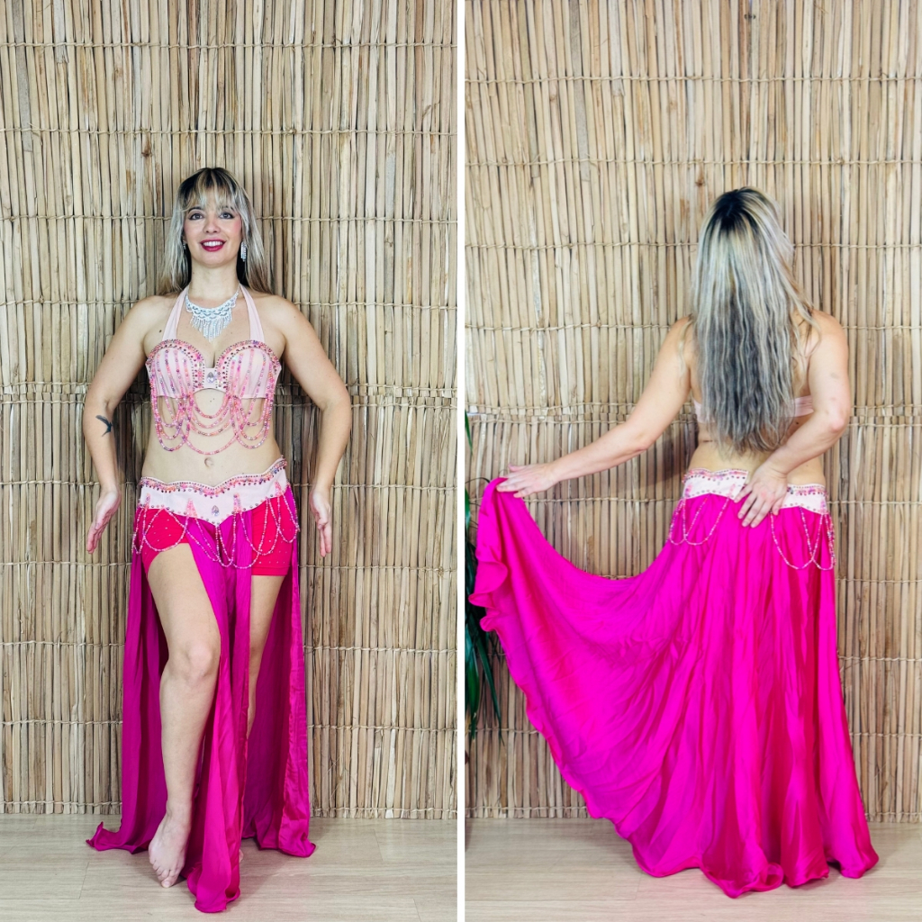 [Liquidação] Dança do Ventre Traje Bordado Completo M 42  – Pronta Entrega – TPCL-350