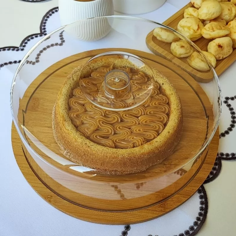 BOLEIRA PRATO P/BOLO DE BAMBU C/TAMPA DE PLASTICO 28x28x9,5cm LYOR