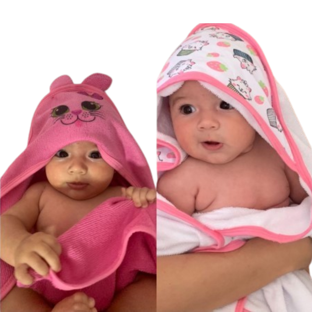 Kit 2 unidades – Toalha de Banho Bebê com Capuz e orelhinha infantil  recém nascido Tecido Felpudo
