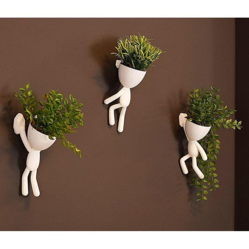 Kit 3 Mini vasos Alpinistas com flor planta artificial vasos cachepot decorativos para sala casa dec