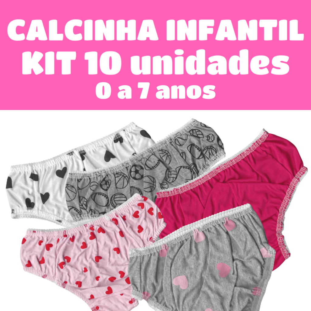 Calcinha Infantil Kit 10 un Calcinha bebê Calcinha menina 0 a 7 anos algodão calcinha algodão Enxova