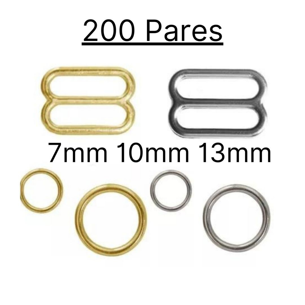 200 Pares de Argola e Regulador de Metal Para Alças de Sutiã