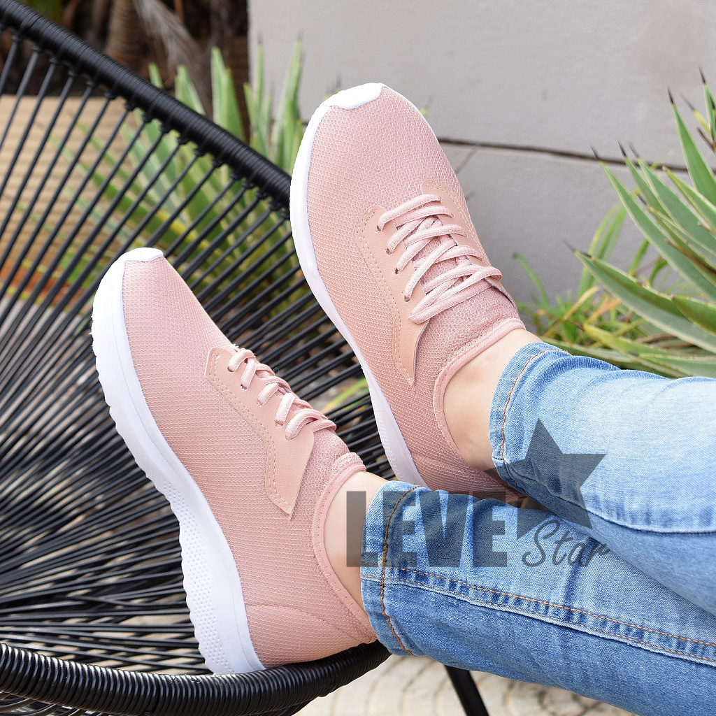 Tênis feminino calce fácil estilo meia confortável levinho estilo meia cadarços decorativos