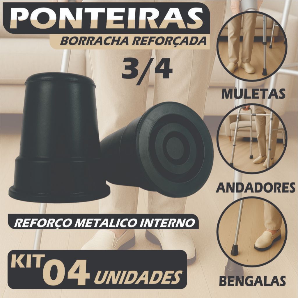 Par de Ponteira Pé 3/4 Para Bengala Muleta Andador