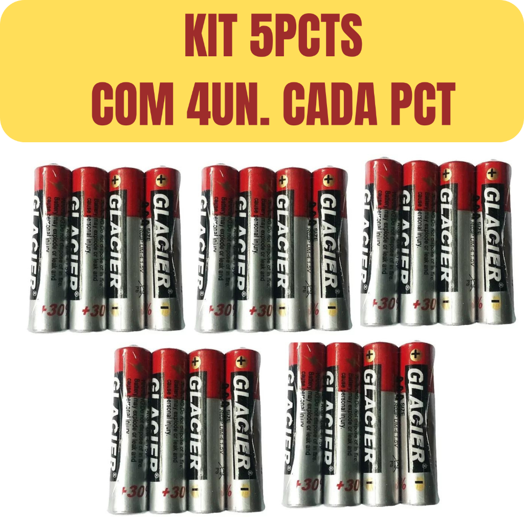 Kit c/5 Pacotes de Pilhas AA ou AAA  1.5V + 30% Eficiente Glacier