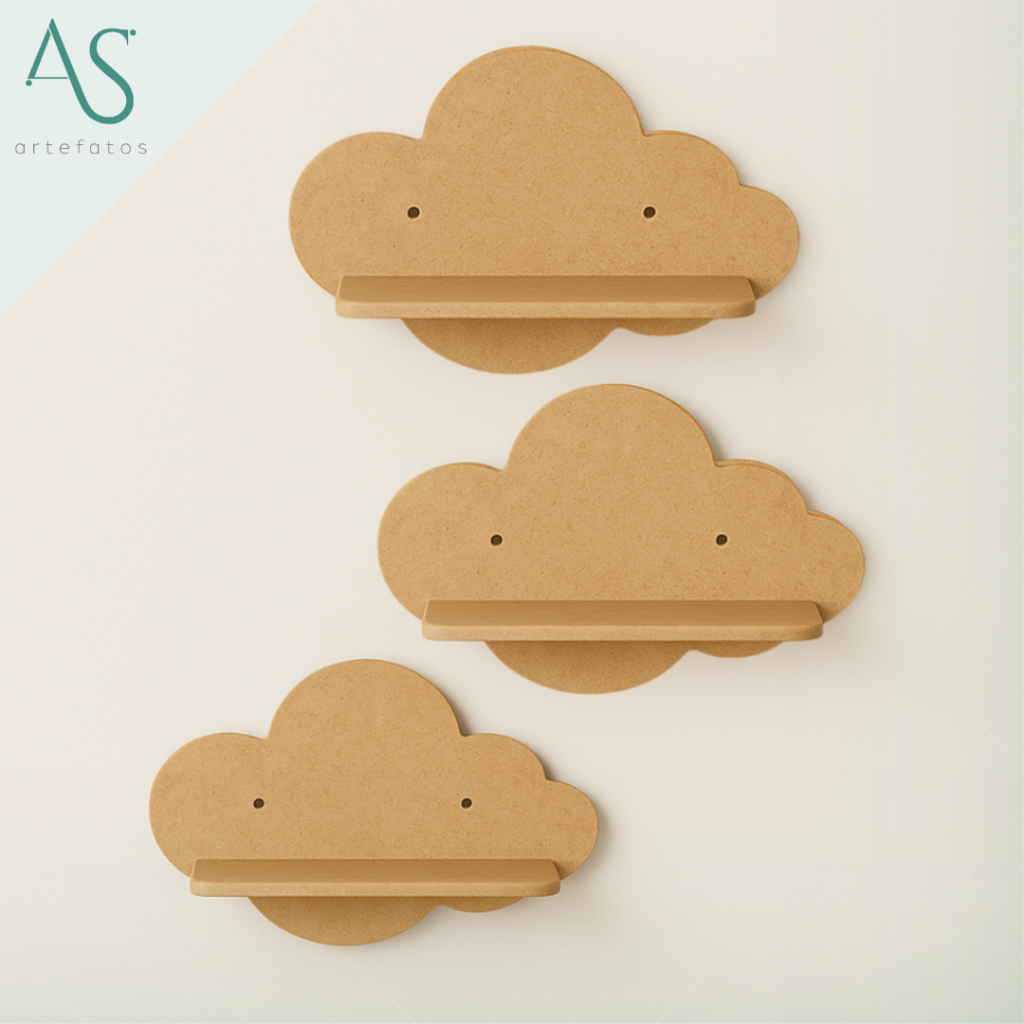 Kit 3 Nicho Para Quarto De Bebe Decoração Nuvem Mdf