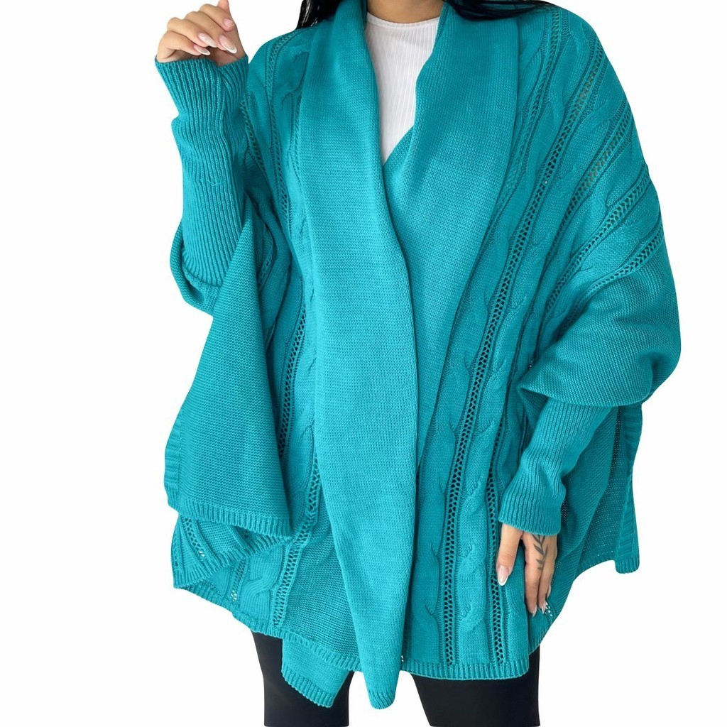 Poncho Capa Tricot Blusa De Frio Feminina Malha Manga Longa Juliete