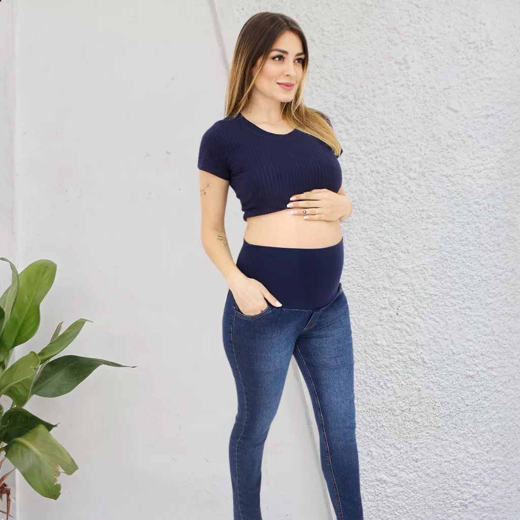 Calça Gestante Jeans Com Cós De Suplex Confortável