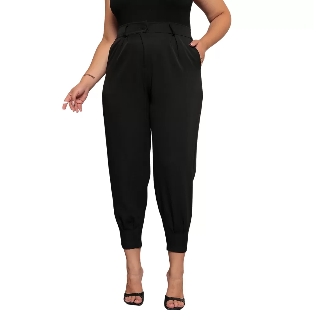 Calça Feminina Plus Size Alfaiataria Modelo Cenoura Com Cinto Tradicional Diversos Modelos Casual