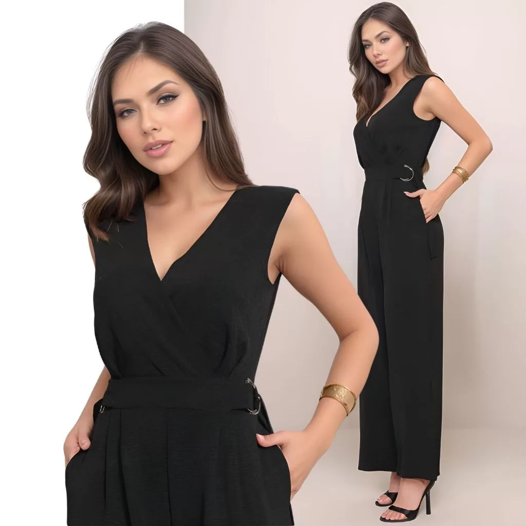 Macacão Pantalona Transpassado Alça Larga Elegante Social Tecido Duna + Cinto de Brinde