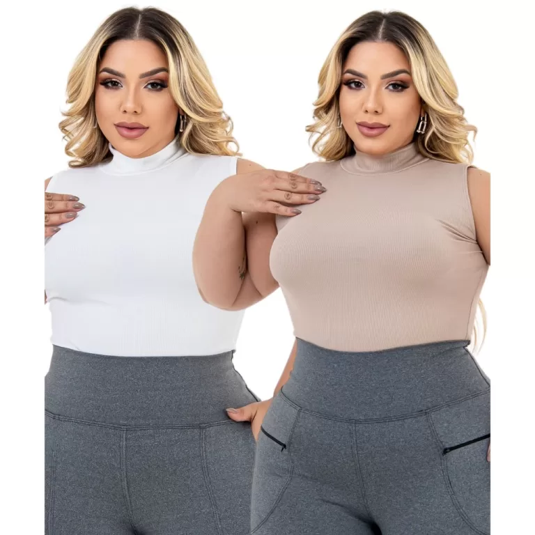 Kit 2 Regata Feminina Plus Size Gola Alta G1 ao G3