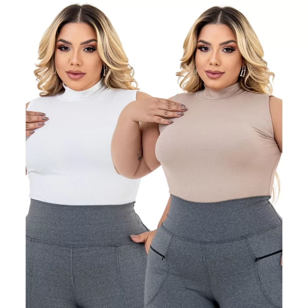 Kit 2 Regata Feminina Plus Size Gola Alta G1 ao G3 Confortável