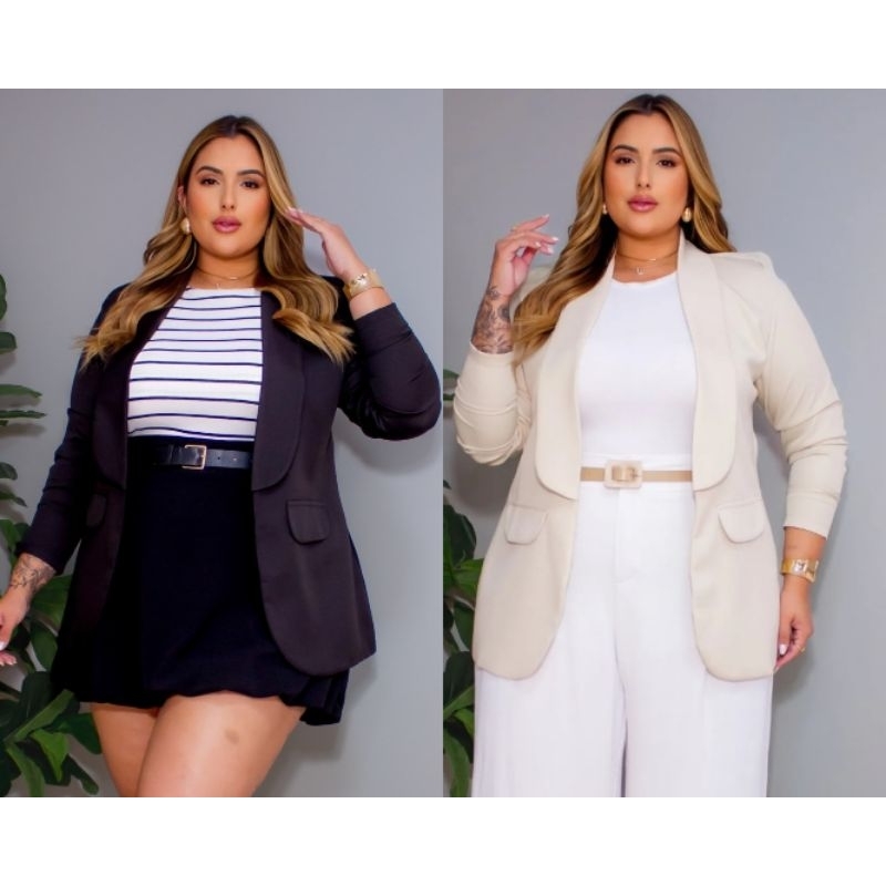 blazer plus size alfaiataria G1 G2 G3 | Corte Alongado Elegante