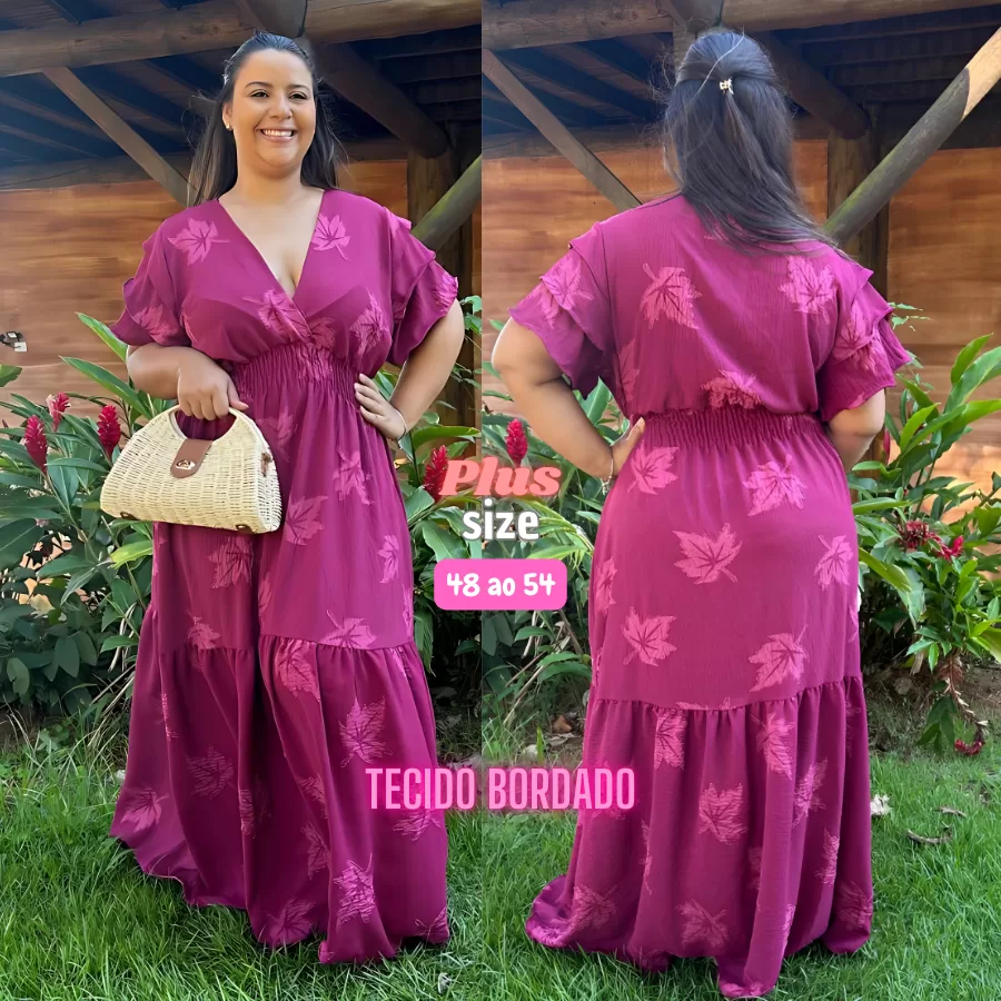 Vestido Longo Plus Size Festa Casamento Bordado Crepe Duna Estampado Elegante Moda Verão 48 ao 54
