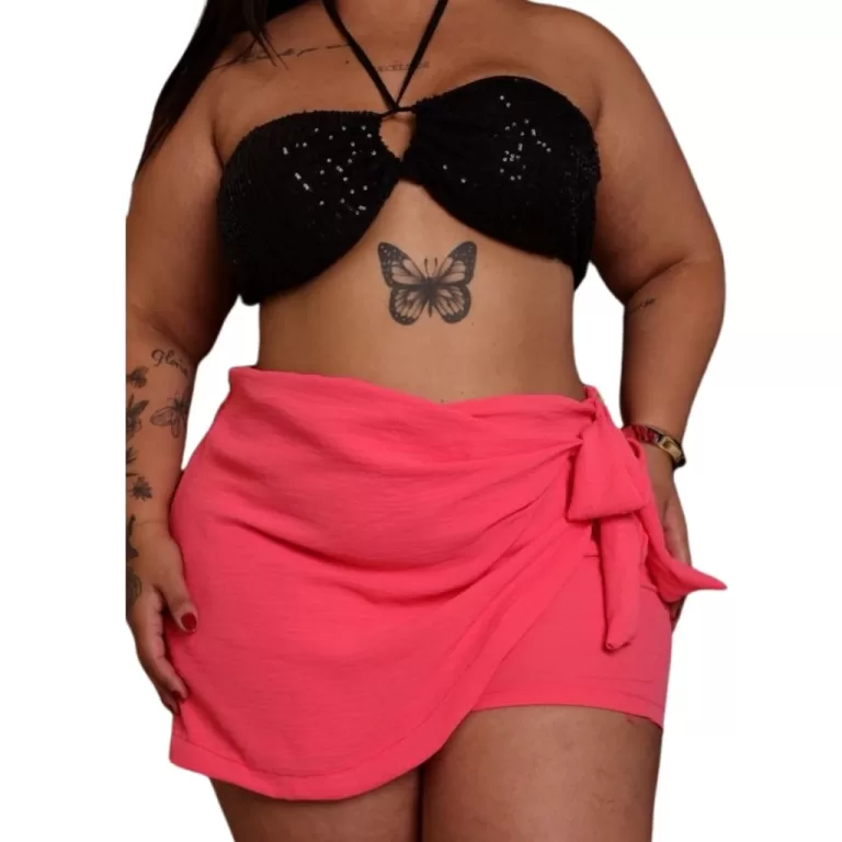 Short Saia Com Amarração Cintura Alta Plus Size 